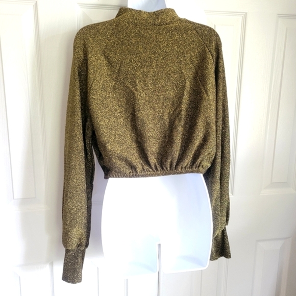 Fashion Nova gold long puff sleeves‎ glittery crop top women's large - Picture 5 of 16